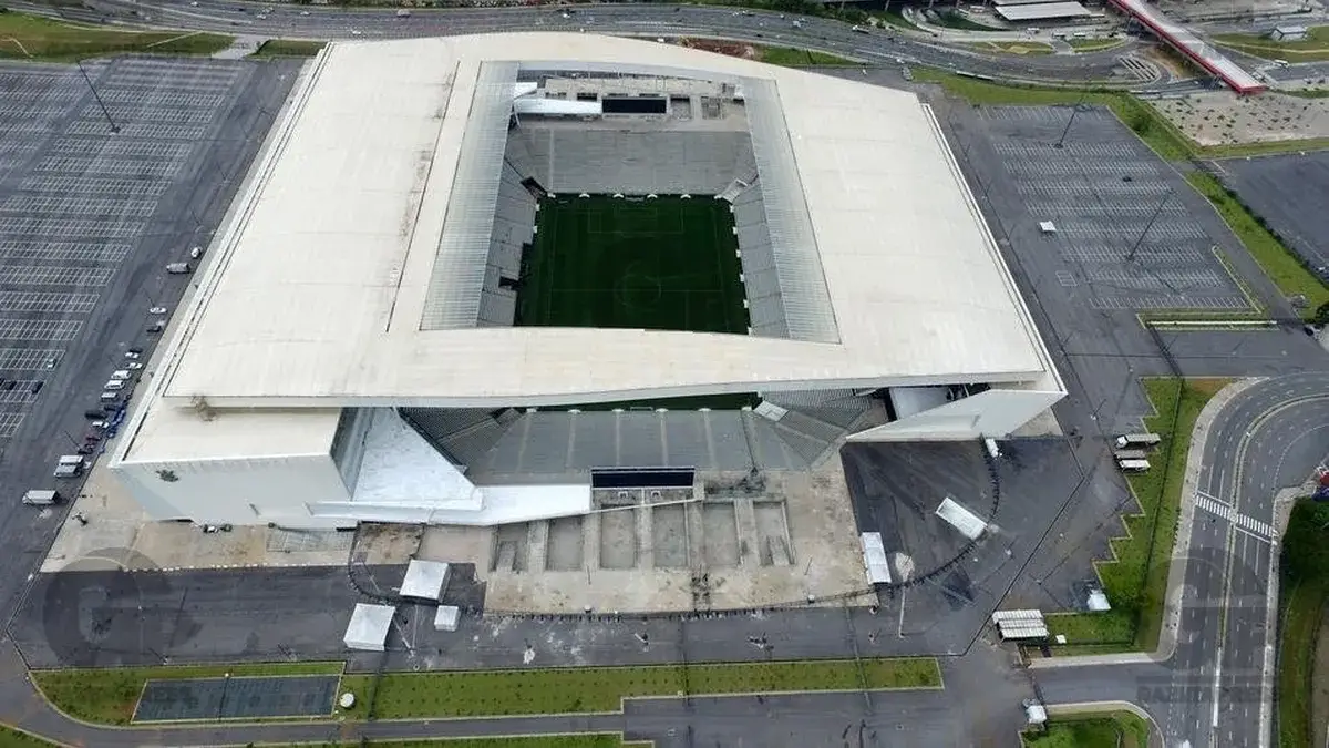 Vista aérea da Arena Corinthians, em Itaquera