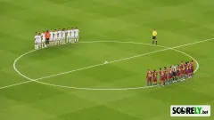 FC Barcelona players and opponents lined up around the center circle (file photo)