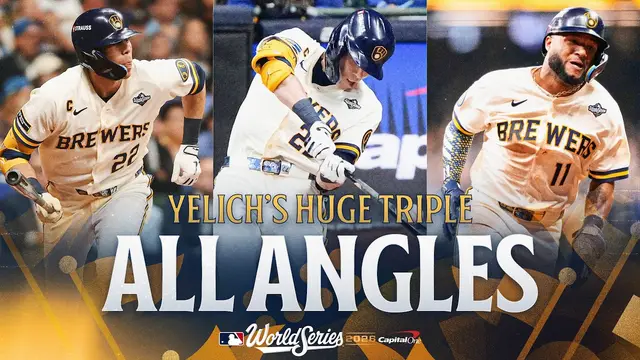 ALL ANGLES of Christian Yelich's huge RBI triple in World Series Game 1 for Brewers!